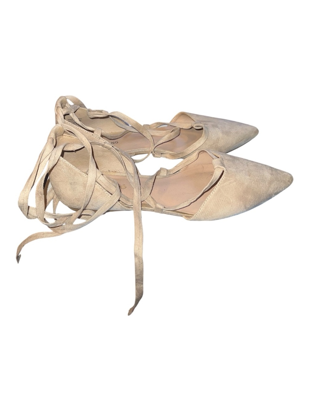 Payless Beige Pointed Lace-Up Flats